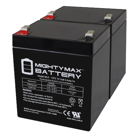 12V 5Ah F2 SLA Replacement Battery For Ritar RT1250BF2 - 2PK